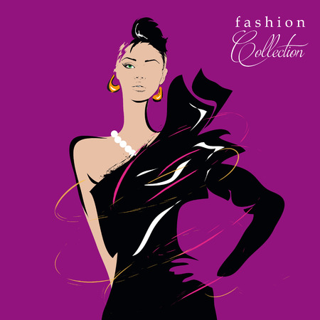 Fashion girl in sketch-style. Vector illustration.のイラスト素材