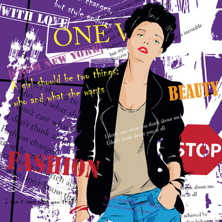 Fashion girl in sketch-style. Vector illustration.のイラスト素材