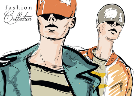 Fashion girl in sketch-style.のイラスト素材