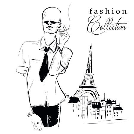 Fashion girl in sketch-style.のイラスト素材