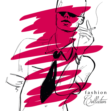 Fashion girl in sketch-style.のイラスト素材