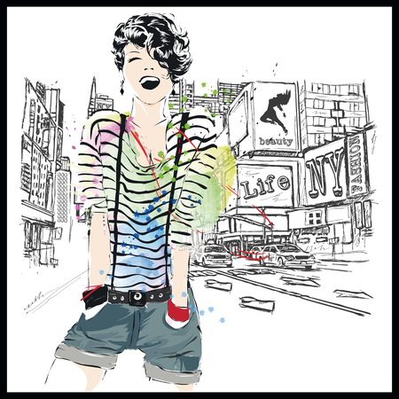 Fashion girl in sketch-style. illustration.のイラスト素材