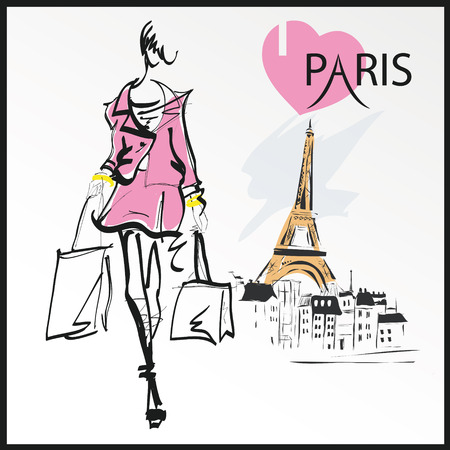 Fashion girl in sketch-style. illustration.のイラスト素材