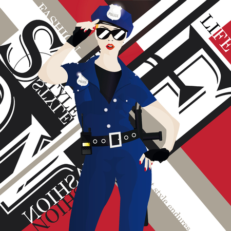 The fashionable girl in clothes of the police officer illustrationのイラスト素材