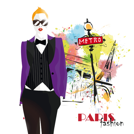 Fashion girl in sketch-styleのイラスト素材