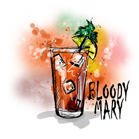 Hand drawn illustration of cocktail. BLOODY MARY.の写真素材