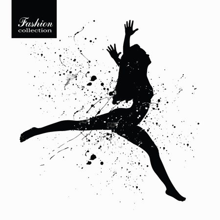 Silhouette of the fashionable woman with paint splashes.のイラスト素材