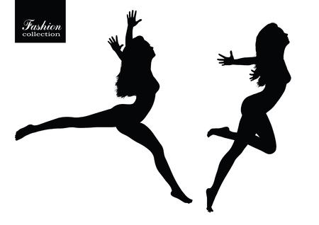 Black silhouettes of beautiful womenのイラスト素材