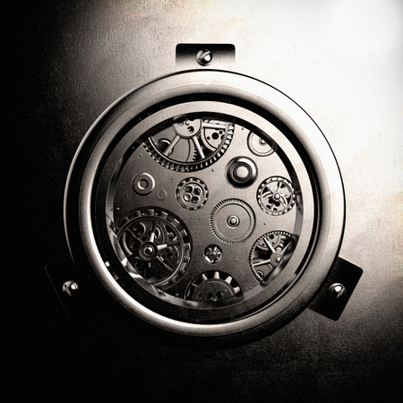 Inside mechanism, clockwork with working gears. Close-up, detailed. 3D renderingの写真素材