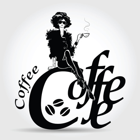 young pretty woman drinking coffeeのイラスト素材