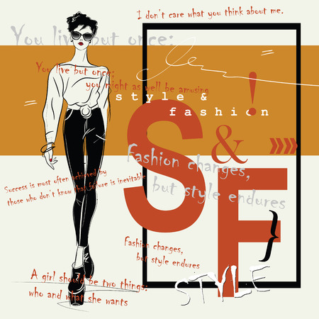Fashion quote with fashion woman in sketch style.のイラスト素材