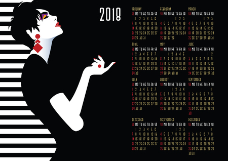 Calendar with fashion girl in style Pop art.のイラスト素材