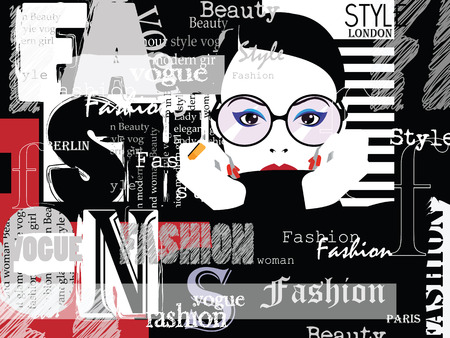 Fashion woman in style pop art with typographics. Vector illustrationのイラスト素材