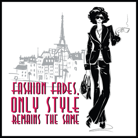 Fashion quote with fashion woman in sketch style. Vector illustrationのイラスト素材