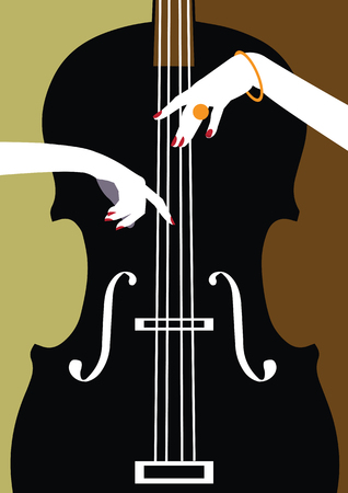 Jazz music festival, poster background template, contrabass and handsのイラスト素材