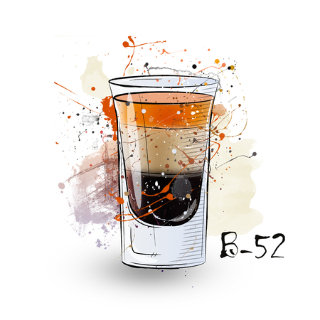 Hand drawn illustration of cocktail. B 52. Grunge illustrationの写真素材