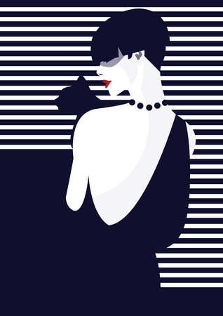 Fashion woman in style pop art with cat. Vector illustrationのイラスト素材