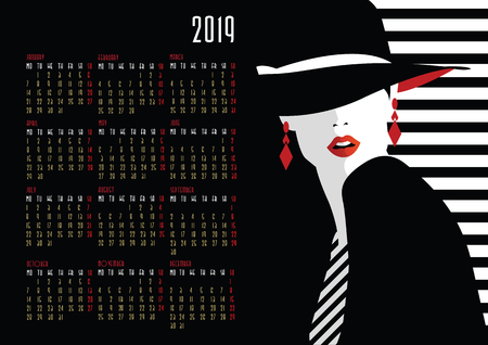 European calendar with fashion girl in style pop artのイラスト素材