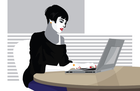 Business woman is working on the laptop computer. Vector illustrationのイラスト素材