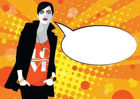 A frame from comic book with fashion woman in style Pop art.のイラスト素材