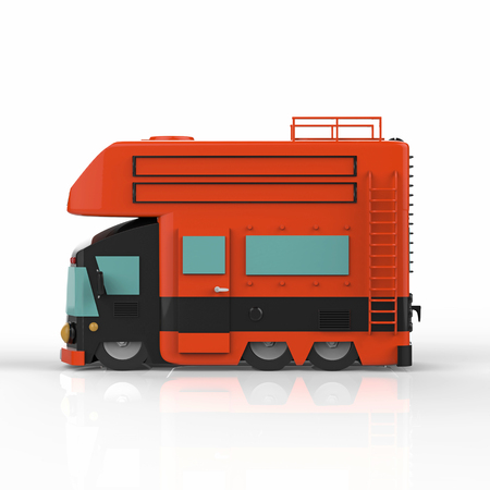 Vintage camping cars on blue background. 3d illustration.の写真素材