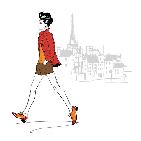 Fashion girl in sketch style on a whiteのイラスト素材