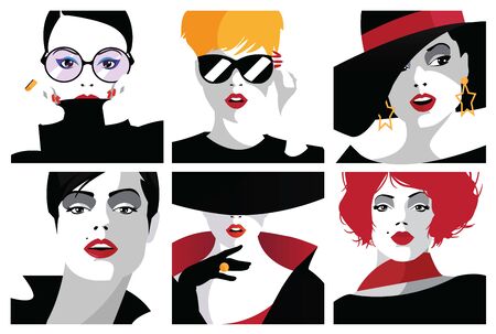 Group portraits of fashion women in style pop art. Fashion collageのイラスト素材