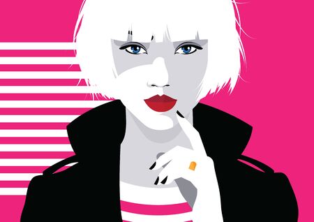 Asian fashion woman in style pop art. Vector illustrationのイラスト素材