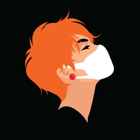 Woman wearing face mask to prevent COVID-19. Vector illustration.のイラスト素材