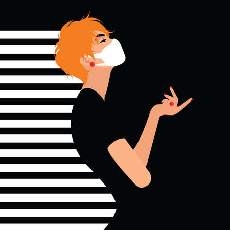 Woman wearing face mask to prevent COVID-19. Vector illustration.のイラスト素材