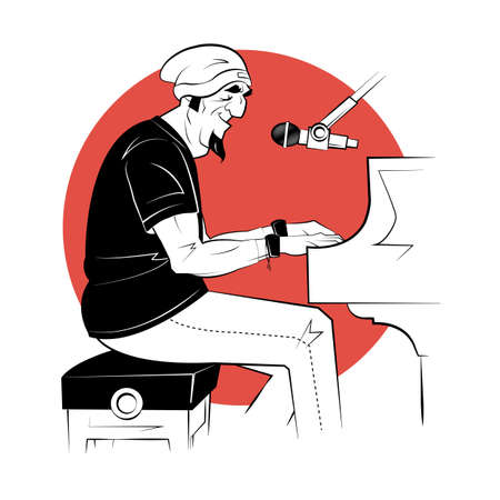 Musician playing the piano. Sketch style illustration.のイラスト素材