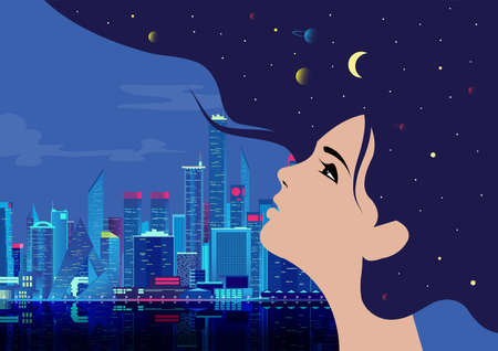 Fashion woman in New York City. Pop art style illustration.のイラスト素材