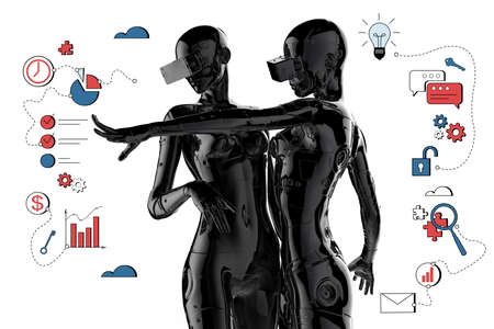 3D illustration. Female cyborg entrepreneur, woman leadership or challenge and achievement concept....