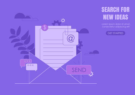 Email marketing and news letter advertising concept. Communication concept, sharing spam, information dissemination, business promotion, sending email in flat layout style.のイラスト素材