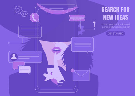 Fashion woman for mobile app development and web design. Layered user interfaces and screens on a touch screen smartphone. vector illustrationのイラスト素材