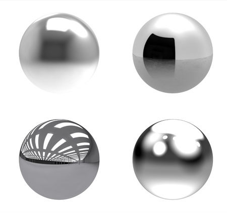 Chrome balls group on white backgroundの写真素材