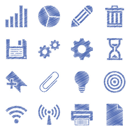 Business, technology, e-commerce, web and shopping ballpen drawn icons set paper styleのイラスト素材