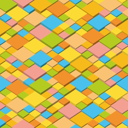 Abstract geometric seamless background, cubic mosaic structure. Summer colors isometric patternのイラスト素材