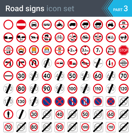 Road signs isolated on white background. Prohibition and speed limit signs. High quality traffic road signs.のイラスト素材