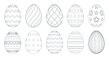 Easter eggs for coloring book. Set of black and white easter eggs isolated on a white background.のイラスト素材