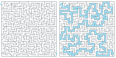 Labyrinth, maze with solution vector illustration. Square maze. High quality vector.のイラスト素材
