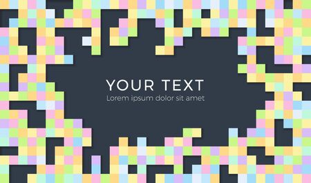 Abstract background with scattered mosaic pieces. Seamless colorful pixel background with space for text.のイラスト素材