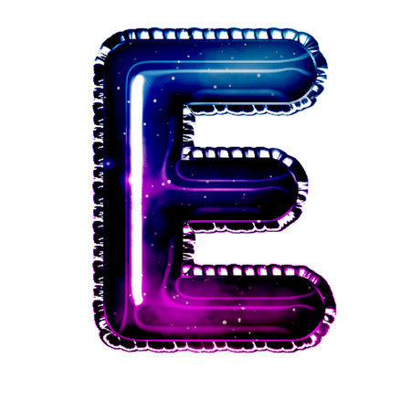 letter e in holographic style isolated on white background - 3d renderingの写真素材