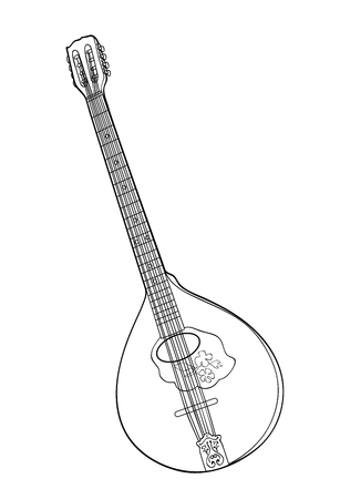 Monochrome Irish bouzouki in hand drawn tehnique. Vector illustrationのイラスト素材