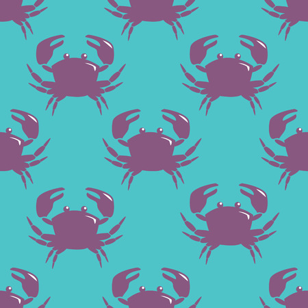 Seamless pattern with violet crab on blue background. Vector illustration.の写真素材