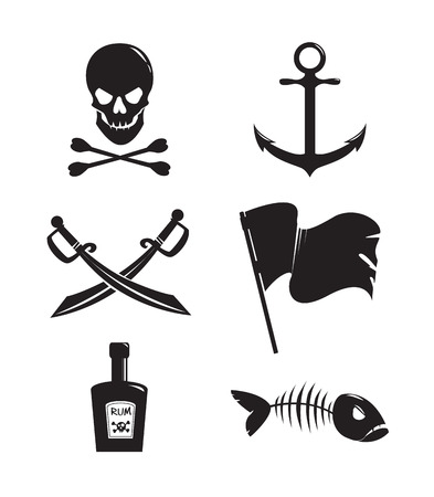 Set of pirat accessories isolated on white background. Vector Illustrationのイラスト素材