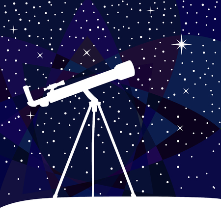 Silhouette of telescope on the night sky colorful background. Vector illustration.のイラスト素材