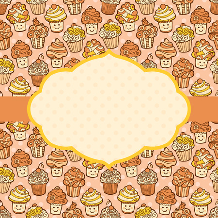 Textured background with cute doodle cupcakes. Vector illustration.のイラスト素材