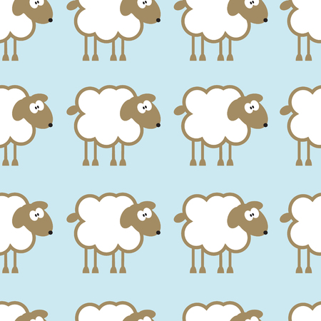 Seamless pattern with sheep on blue background. For cards, invitations, baby shower albums, backgrounds and scrapbooks. Can be used for wallpapers. Vector illustration.のイラスト素材