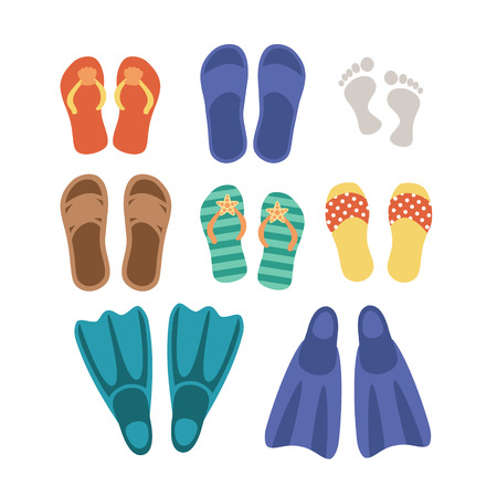 Beach footwear set isolated on white background. Icon pictogram. Art vector illustration.のイラスト素材